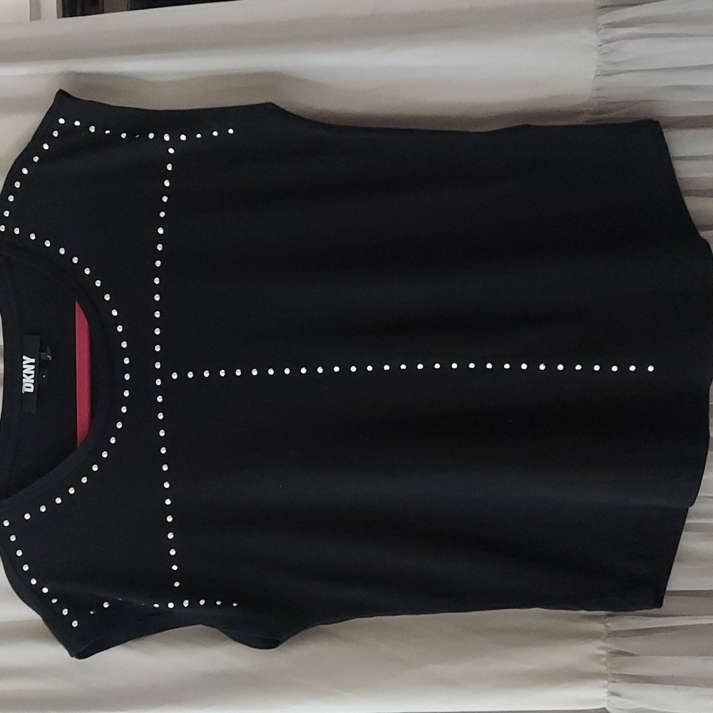 DKNY Donna Karen black Silver Metal Studded  sleeveless Top Sz S